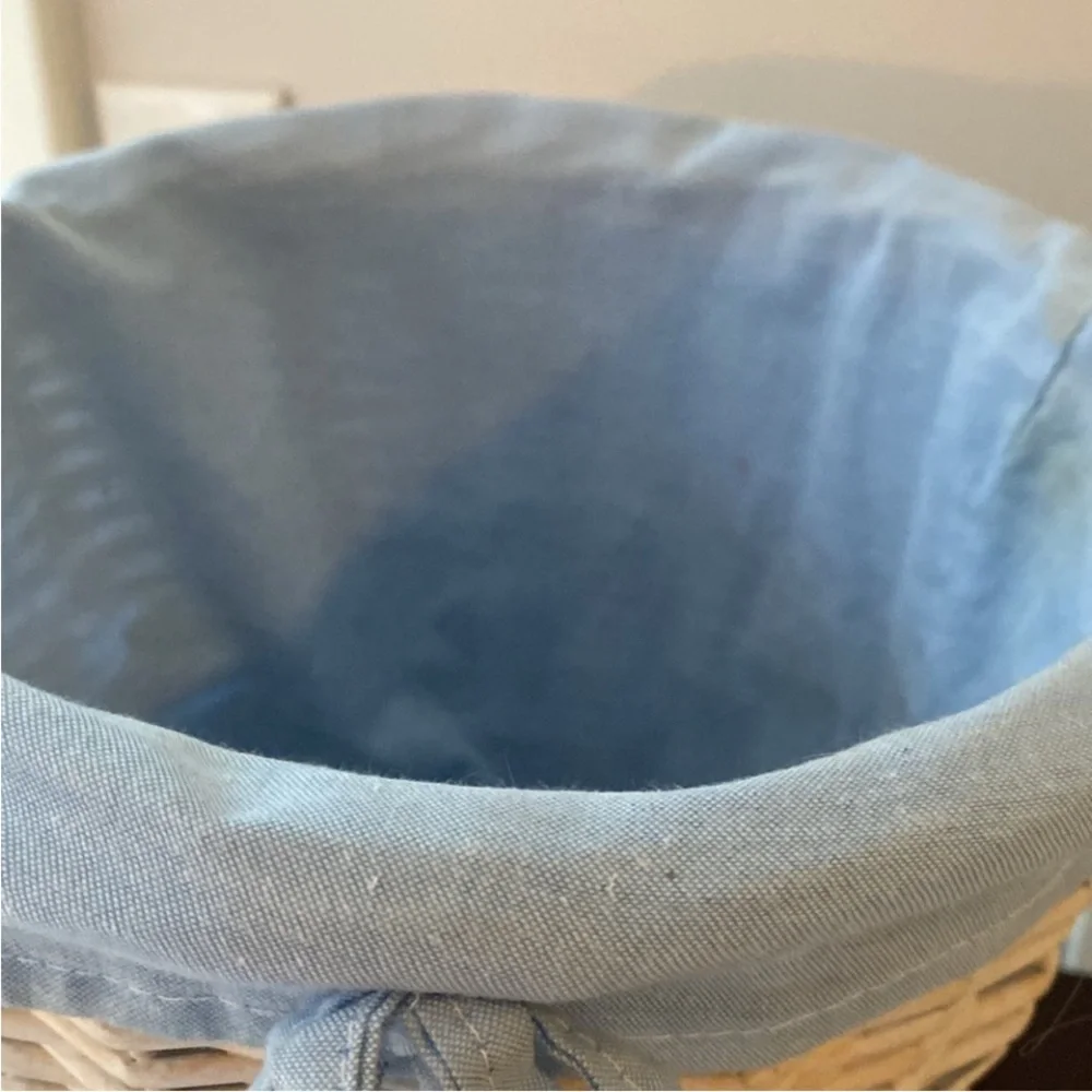 Trash Basket Woven Wicker Basket Blue Liner Small Space Decor Dorm Life